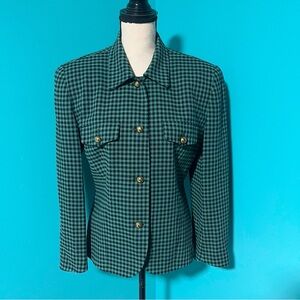 Vintage Alex de Bolzan 6 Green Black Check Plaid Wool Blazer Jacket Mark Shale